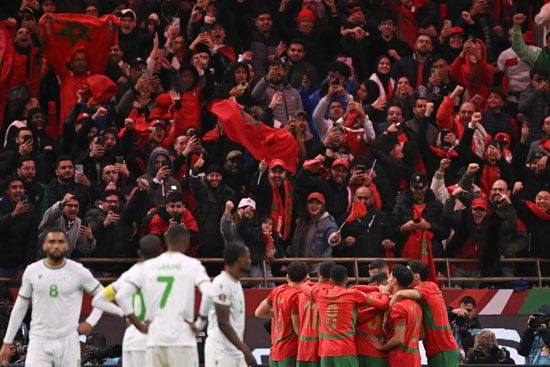 احتفال لاعبى المغرب بالهدف الأول
