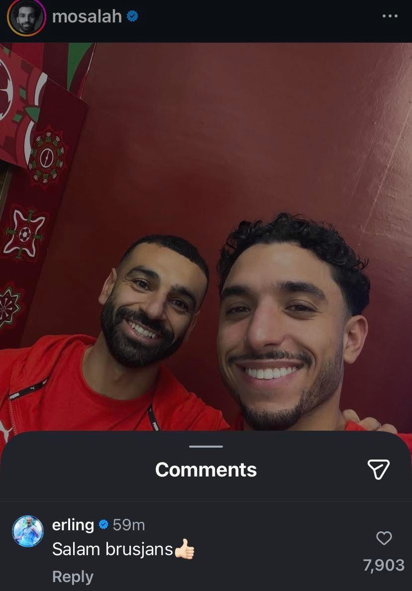 هالاند يدعم محمد صلاح وعمر مرموش