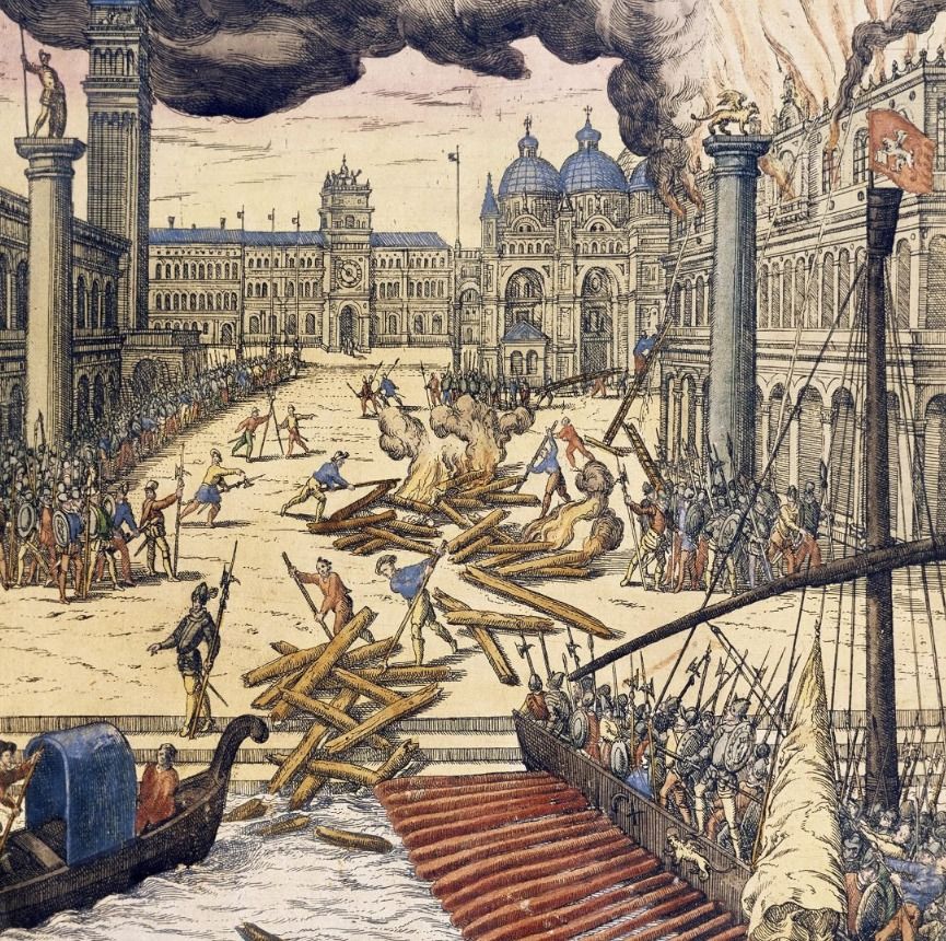 رسم توضيحى لحريق قصر البندقية رسم توضيحى لحريق قصر البندقية