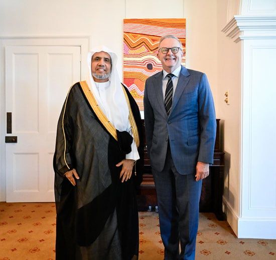 رئيس الوزراء الأسترالي السيد أنتوني ألبانيزي يستقبل معاليَ الأمين العام لرابطة العالم الإسلامي، رئيس هيئة علماء المسلمين فضيلة الشيخ الدكتور محمد بن عبدالكريم العيسى