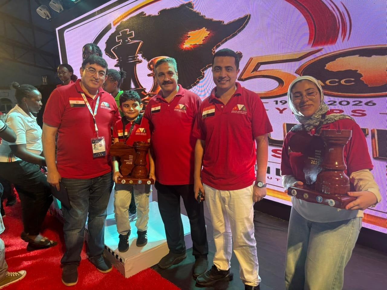 فرحة لاعبي منتخب مصر للشطرنج