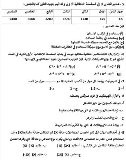 امتحانات كيمياء1