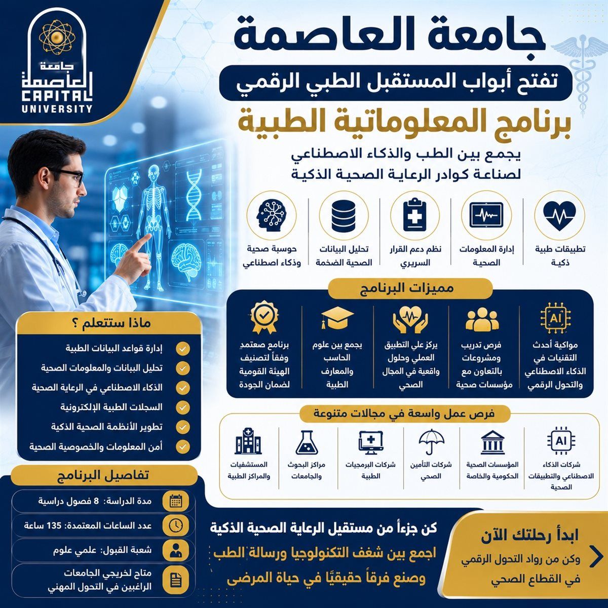 تنسيق الجامعات 2026.. جامعة العاصمة تفتح أبواب المستقبل الطبي الرقمي