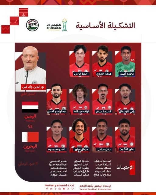 تشكيل اليمن أمام البحرين في خليجي 27