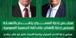 النادي المصري يهنئ الخطيب ومجلسه على فوزهم برئاسة الأهلي