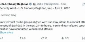 السفارة الأمريكية تحذر: تهديدات بهجمات إرهابية وشيكة في بغداد خلال 48 ساعة