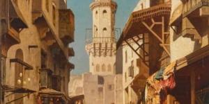 عرض لوحة سوق القاهرة مع مسجد ومرستان للمستشرق باسينى للبيع