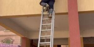 إنقاذ قطة محتجزة داخل أحد المعاهد التعليمية بالفيوم