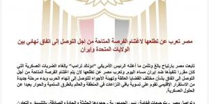 مصر تعرب عن تطلعها لاغتنام الفرصة المتاحة للتوصل لاتفاق نهائي بين الولايات المتحدة وإيران