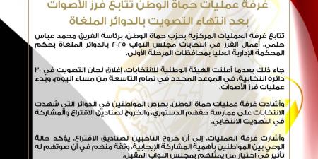 غرفة عمليات حماة الوطن تتابع فرز الأصوات بعد انتهاء التصويت بالدوائر الملغاة