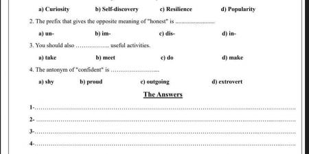 نماذج امتحانات استرشادية في مادة اللغة الإنجليزية لطلاب الشهادة الإعدادية.. هتجيب الدرجة النهائية