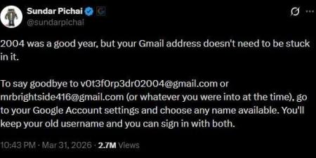 جوجل تتيح تغيير عنوان Gmail دون فقدان الرسائل