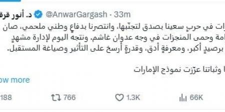 قرقاش: الإمارات انتصرت في الحرب وتتجه للتعامل مع مشهد إقليمي معقد