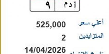 عبر بوابة مرور مصر.. طرح لوحة (أ د م- 9) بسعر 525 ألف جنيه