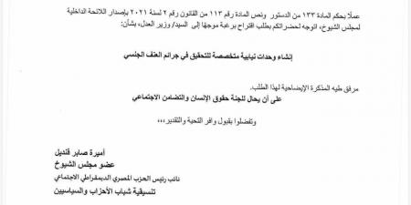 النائبة أميرة صابر تتقدم بمقترح لإنشاء وحدات نيابية متخصصة للتحقيق في جرائم العنف الجنسي