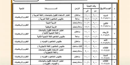 جدول امتحانات الثانوية العامة 2026 في مصر
