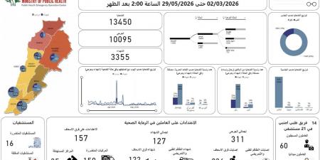 ارتفاع حصيلة ضحايا العدوان في لبنان لـ3355 شهيدًا و10095 جريحًا منذ مارس الماضى