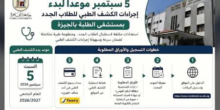 جامعة القاهرة تعلن موعد وإجراءات الكشف الطبي للطلاب الجدد