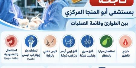 إنجاز جديد بصحة القليوبية، فريق طبي يجري 9 عمليات جراحية بمستشفى أبو المنجا المركزي