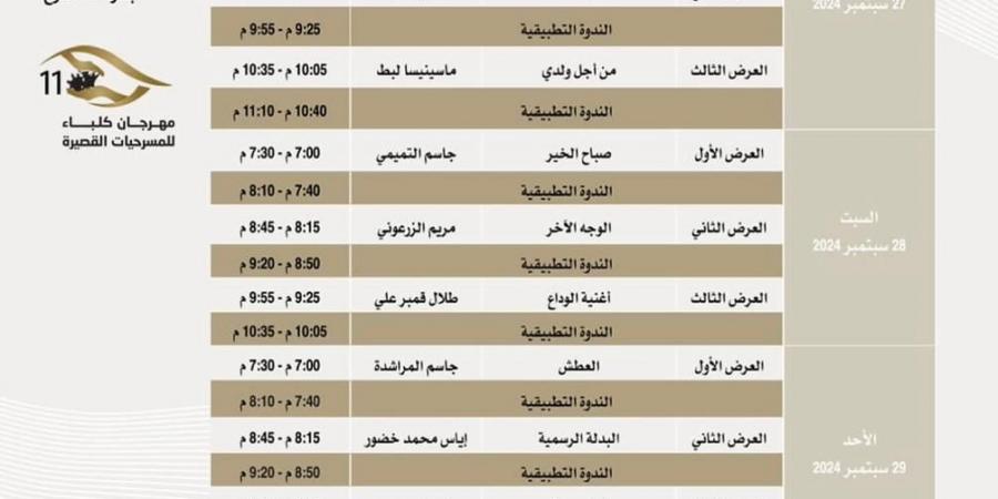 مهرجان كلباء للمسرحيات القصيرة يعلن قائمة العروض المشاركة فى دورته الـ11