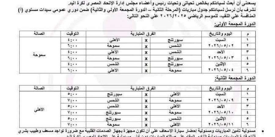 مسابقات اليد تعلن انطلاق مجمعة نهائيات دورى سيدات اليد 2 مايو