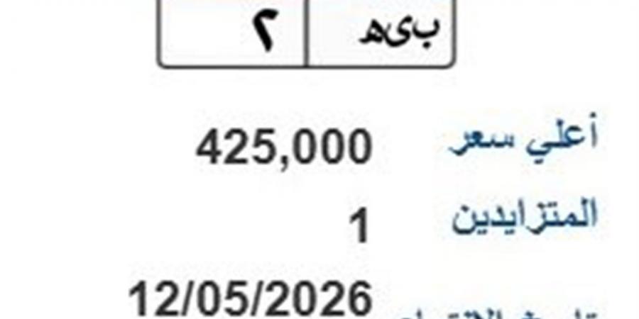 طرح لوحة «ب ي ه- 2» بسعر 425 ألف جنيه