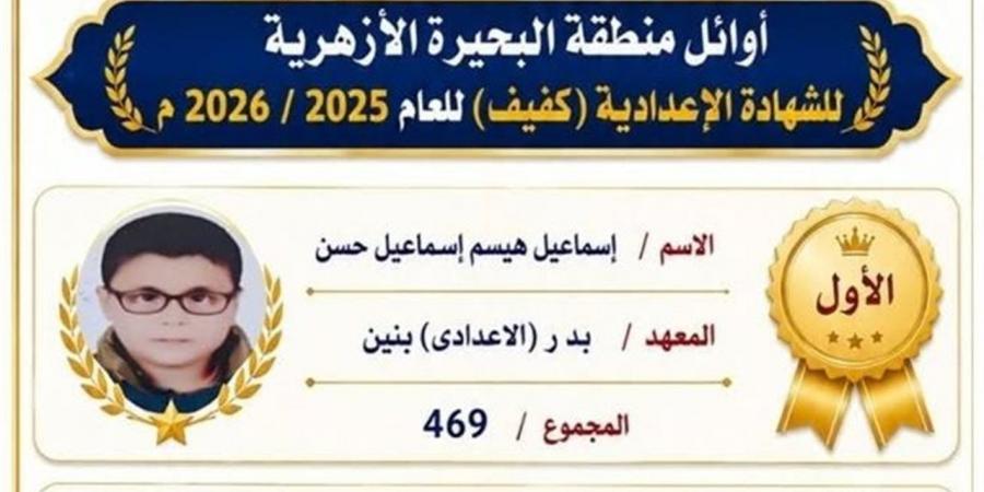 أسماء أوائل الشهادة الإعدادية الأزهرية بالبحيرة