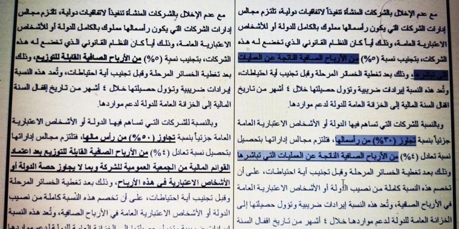 ننشر تفاصيل قانون أيلولة نسبة من الأرباح الصافية للشركات المملوكة للدولة للخزانة العامة 
