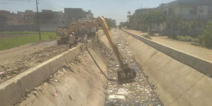 تطهير ورفع مخلفات القمامة من جانبي ترعة بلقينا بمدخل عزبة الأرنطة بالعامرية