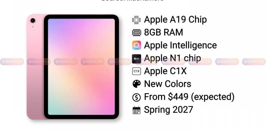 تسريبات تكشف مواصفات iPad 12.. شريحة A19 ودعم لمزايا الذكاء الاصطناعى